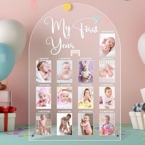 إطار صور My First Year أكريليك مقاس 18 × 12 بوصة كبير 12 شهرًا لوحة صور بارزة إطار صورة عرض معلق/واقف لذكريات الطفل هدية مجمعة لتذكار عيد الميلاد الأول لحديثي الولادة in Kuwait