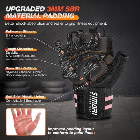 SIMARI Workout Gym Gloves for Men Women, Weight Lifting Gloves with Wrist Wrap Support, SBR Pad Grip for Full Palm Protection, for Exercise, Fitness, Dumbbells, Barbell, Fingerless in Saudi Arabia