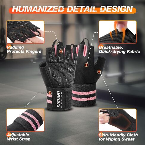 SIMARI Workout Gym Gloves for Men Women, Weight Lifting Gloves with Wrist Wrap Support, SBR Pad Grip for Full Palm Protection, for Exercise, Fitness, Dumbbells, Barbell, Fingerless in Saudi Arabia