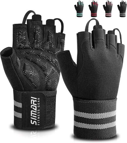 SIMARI Workout Gym Gloves for Men Women, Weight Lifting Gloves with Wrist Wrap Support, SBR Pad Grip for Full Palm Protection, for Exercise, Fitness, Dumbbells, Barbell, Fingerless in Kuwait