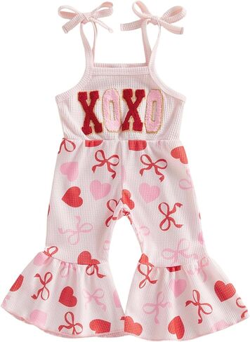 Newborn Baby Girl Valentines Outfit Be Mine Bell Bottom Romper Toddler Sleeveless Overalls Jumpsuit Spring Clothes in Saudi Arabia