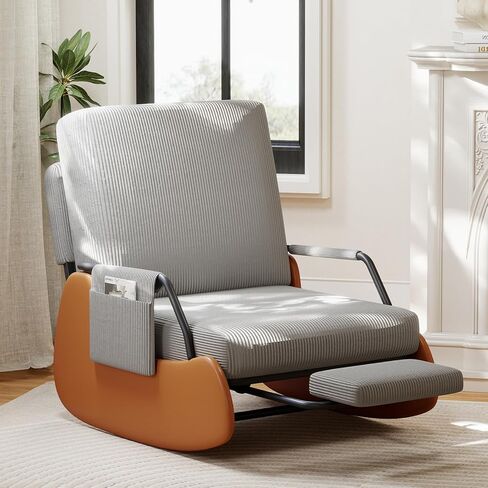 Furniliving Modern Glider Rocking Chairs, Adjustable Recline Accent Lounge Chair with Retractable Footrest, Comfortable Upholstered Reading Gaming Chair for Living Room, Bedroom, White. in Kuwait