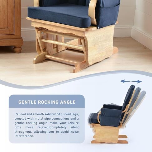Comfortable Solid Wood Glider Rocker Chair with Plush Velvet Cushion - Modern Rocking Chair for Living Room, Nursery, Reading Nook - Dark Blue in Saudi Arabia