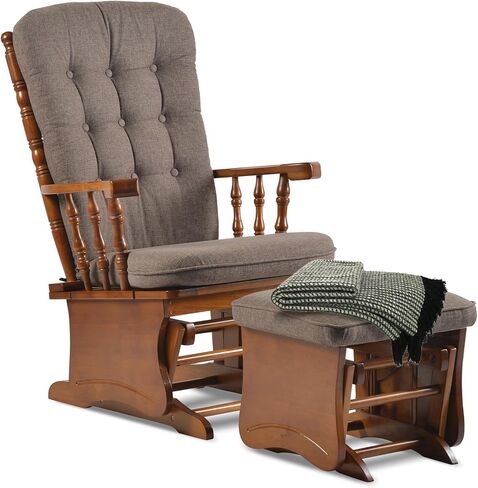 Comfortable Solid Wood Glider Rocker Chair with Plush Velvet Cushion - Modern Rocking Chair for Living Room, Nursery, Reading Nook - Dark Blue in Saudi Arabia