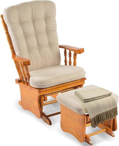 Comfortable Solid Wood Glider Rocker Chair with Plush Velvet Cushion - Modern Rocking Chair for Living Room, Nursery, Reading Nook - Dark Blue in Saudi Arabia