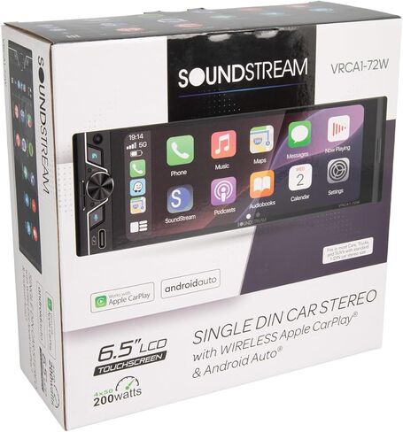 VRCA1-72W 6.7 بوصة Apple CarPlay & Android Auto ستيريو سيارة لاسلكي - راديو DIN واحد يعمل باللمس مع بلوتوث 5.0، إدخال كاميرا احتياطية، وصلة مرآة، التحكم الصوتي، USB، FM in Saudi Arabia