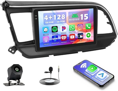 ستيريو سيارة Hikity 4+128G Android لسيارة Hyundai Elantra 2019 2020، راديو بشاشة تعمل باللمس مقاس 9 بوصات مع CarPlay، Android Auto، بلوتوث، نظام تحديد المواقع العالمي (GPS)، واي فاي، FM، RDS + كاميرا احتياطية AHD in Saudi Arabia