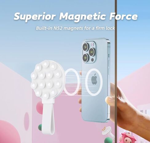 حامل حافظة هاتف بالشفط المغناطيسي، حامل من السيليكون لحافظة Mag-Safe، حامل هاتف بدون استخدام اليدين لهاتف iPhone 16/15/14 Pro Max، مقاطع فيديو TikTok، صور سيلفي، هدية نسائية (وردي فاتح) 911001A (وردي) in Kuwait