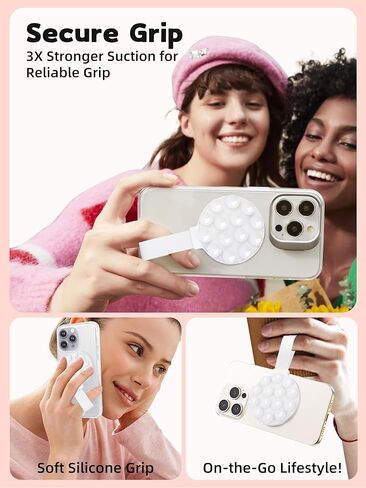 حامل حافظة هاتف بالشفط المغناطيسي، حامل من السيليكون لحافظة Mag-Safe، حامل هاتف بدون استخدام اليدين لهاتف iPhone 16/15/14 Pro Max، مقاطع فيديو TikTok، صور سيلفي، هدية نسائية (وردي فاتح) 911001A (وردي) in Kuwait