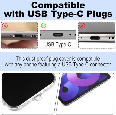 50 قطعة من قابس الغبار USB C، قابس سيليكون شفاف من النوع C مضاد للغبار مع فرشاة تنظيف، أغطية منافذ شحن الهاتف الخلوي الواقية للهواتف وسماعات الرأس وأجهزة الكمبيوتر المحمول in Kuwait