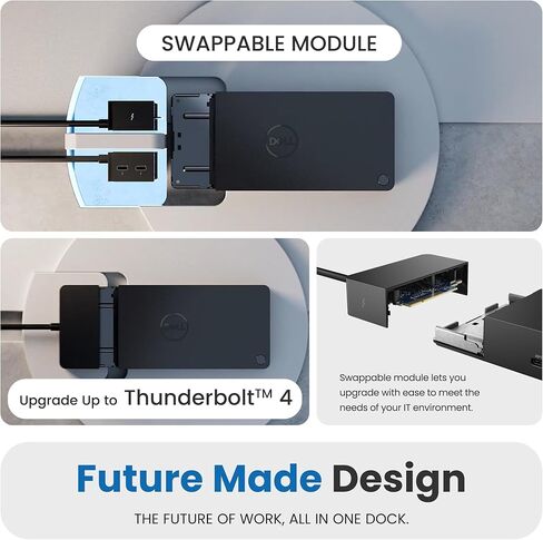 WD22TB4 Dell Thunderbolt 4 Dock 180W - 40Gbps, 3 Years Warranty, USB-C/USB-A Dell Docking Station with 180W Adapter + Techtray Cables & Cloth - Supports Dual/Triple Monitor & 4K Displays (New) in Saudi Arabia