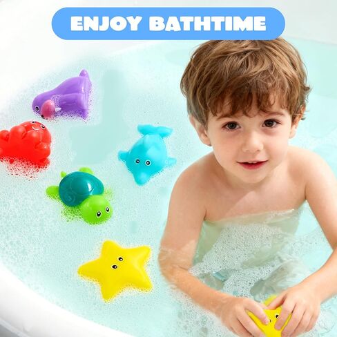 6 قطع من ألعاب حمام حيوانات البحر من JOYIN، ألعاب حوض استحمام مختومة وبدون فتحات وعفن للأطفال، ألعاب مركبات مائية ناعمة وغير سامة للأولاد والبنات، قابلة للعصر وتطفو على الماء، مثالية للاستحمام ووقت السباحة in Kuwait