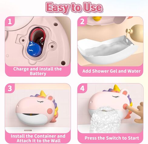 ألعاب حمام الطفل، آلة فقاعات الحمام يونيكورن، ألعاب حمام الأطفال الصغار للأطفال الذين تتراوح أعمارهم بين 1-3 و4-8 سنوات، حوض استحمام تفاعلي، ألعاب مائية، صانع فقاعات مع موسيقى، هدايا عيد الميلاد للأولاد والبنات in Kuwait