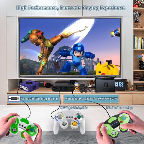 YSDZSW Upgraded GameCube Controller with TURBO Function, Classic Wired Controller for Wii/GameCube (White-Green) in Saudi Arabia