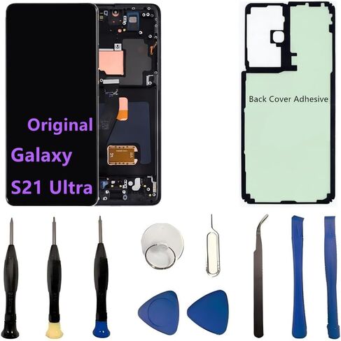 Original 6.8" AMOLED Display for Samsung Galaxy S21 Ultra Screen Replacement OEM S21Ultra 5G SM-S998U SM-S998U1 Display Touch Screen Digitizer Assembly (with Black Frame+Back Cover Adhesive+Tools) in Saudi Arabia