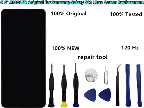 Original 6.8" AMOLED Display for Samsung Galaxy S21 Ultra Screen Replacement OEM S21Ultra 5G SM-S998U SM-S998U1 Display Touch Screen Digitizer Assembly (with Black Frame+Back Cover Adhesive+Tools) in Saudi Arabia