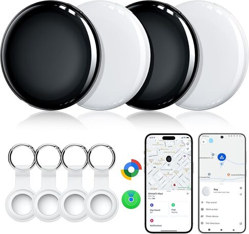 علامات تعقب الهواء - 4 عبوات، علامة ذكية بنظام مزدوج متوافقة مع Apple Find My & Google's Find Hub، خفيف للغاية لتتبع iOS وAndroid Bluetooth ومحدد موقع العناصر للمحافظ والأمتعة وحقيبة الظهر in Saudi Arabia
