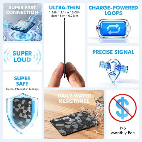 【for iOS&Android】 Airtag Wallet Tracker Card, Ultra-Thin Smart Card, Credit Card Size Bluetooth Tracker for Wallet Passport, Works with Apple Find My & Google Find Hub, Wireless Charging, Loud Alarm in Saudi Arabia