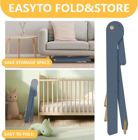 Foldable Toddler Tower, Kids Kitchen Step Stool, Height Adjustable Montessori Toddler Standing Tower with Safety Rail & Anti-Slip Design, Wooden Helper Stool for Ages 1–6 (Blue Gray) in Saudi Arabia