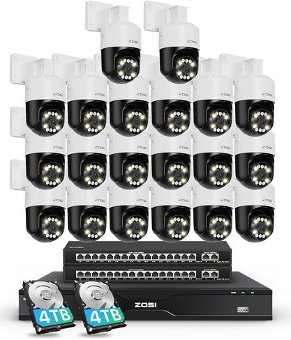 نظام كاميرا أمان ZOSI 4K 32 قناة PT PoE، تتبع تلقائي للإنسان، اكتشاف مركبة الشخص، صوت ثنائي الاتجاه، 20 قطعة 8 ميجابكسل كاميرات خارجية، 32 قناة 4K NVR مع محرك أقراص ثابتة 8 تيرابايت للتسجيل على مدار الساعة طوال أيام الأسبوع in Saudi Arabia