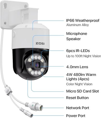 نظام كاميرا أمان ZOSI 4K 32 قناة PT PoE، تتبع تلقائي للإنسان، اكتشاف مركبة الشخص، صوت ثنائي الاتجاه، 20 قطعة 8 ميجابكسل كاميرات خارجية، 32 قناة 4K NVR مع محرك أقراص ثابتة 8 تيرابايت للتسجيل على مدار الساعة طوال أيام الأسبوع in Saudi Arabia