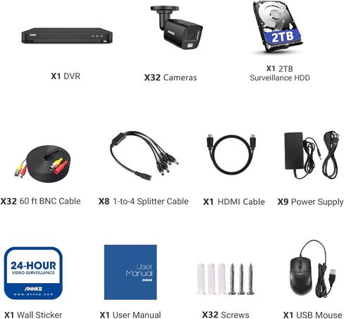 نظام كاميرا أمان ANNKE 32CH 3K، 32 قناة 3K Lite H.265+ DVR للمراقبة مع كشف الحركة بالذكاء الاصطناعي، كاميرات تناظرية 32x 3K 5MP، رؤية ليلية ملونة ذكية، ميكروفون مدمج، IP67، محرك أقراص ثابتة سعة 2 تيرابايت in Saudi Arabia