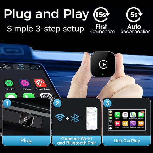 محول CarPlay اللاسلكي 2026 تمت ترقيته، CarPlay & Android Auto 2 في 1، تصميم USB صغير للسيارات مع CarPlay السلكي، اتصال تلقائي سريع، التوصيل والتشغيل، لـ Apple iOS 10+، إصدار Android 11+ in Kuwait