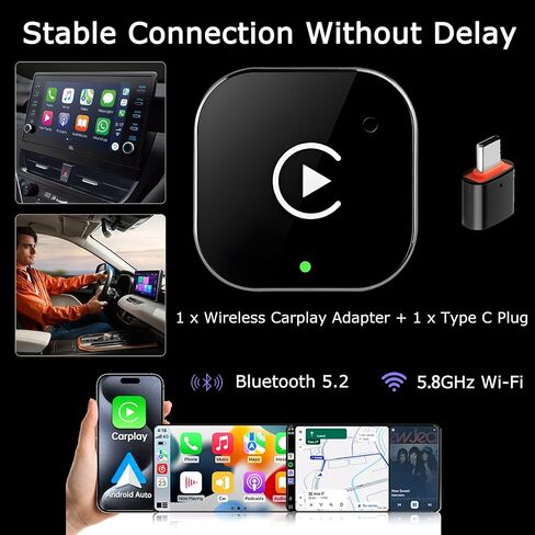 محول CarPlay اللاسلكي 2026 تمت ترقيته، CarPlay & Android Auto 2 في 1، تصميم USB صغير للسيارات مع CarPlay السلكي، اتصال تلقائي سريع، التوصيل والتشغيل، لـ Apple iOS 10+، إصدار Android 11+ in Kuwait