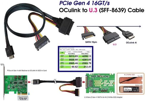 PCIe Gen 4 16 GT/s OCulink to U.3 Cable - High-Speed Data Transfer, Durable Adapter for Gaming Rigs, Data Centers, and Workstations in Saudi Arabia