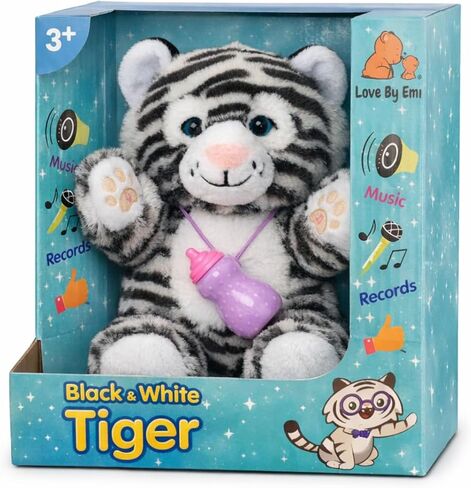 حيوان نمر أبيض وأسود محشو تفاعلي، لعبة قطيفة ناطقة مع موسيقى، تسجيل صوتي، محاكاة اللمس والتغذية، حيوان محشو يغني بعيون وامضة، ووضع نوم للأطفال الصغار in Kuwait