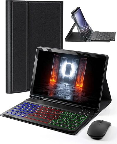 حافظة لوحة مفاتيح لجهاز Tab A9+ Plus Tablet 11 بوصة Samsung Galaxy Tab A9+ 2023 11 بوصة Dazzle Magic Keyboard بإضاءة خلفية حامل أقلام مدمج مع ماوس أسود (SM-X210/X215/X216/X218) in Kuwait