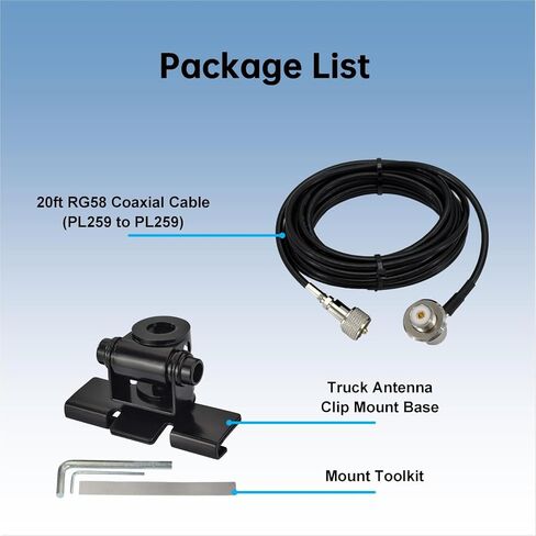 سيارة CB هوائي جبل Bracke، هوائي المحمول قاعدة تثبيت بمشبك مع 20ft RG58 PL259 إلى SO239 كابل محوري لتركيب الشاحنة in Kuwait