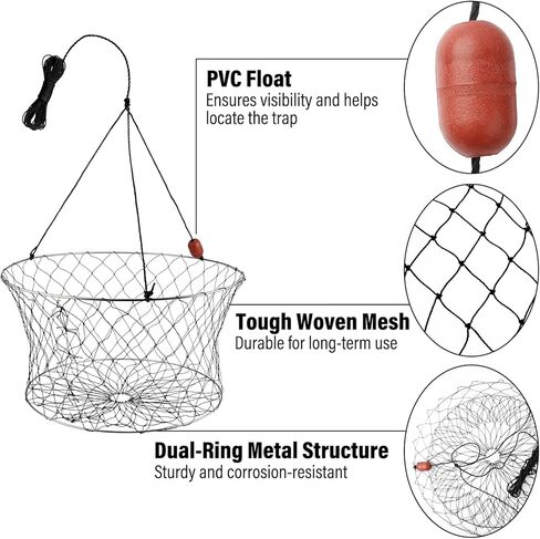 Dr.Fish Double Ring Crab Trap Kit, Crabbing Net with Crab Gauge & Bait Clip Lobsters Minnows Shrimp Crayfish Crawdad Trap Net for Docks, Shorelines, Boats and Kayaks Use in Saudi Arabia