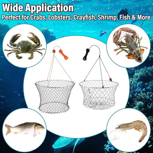 Dr.Fish Double Ring Crab Trap Kit, Crabbing Net with Crab Gauge & Bait Clip Lobsters Minnows Shrimp Crayfish Crawdad Trap Net for Docks, Shorelines, Boats and Kayaks Use in Saudi Arabia