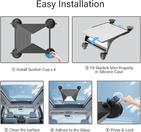 لحامل Starlink Mini Suction Cup وحقيبة واقية، مجموعة سفر محمولة 2 في 1 للمركبات الترفيهية والشاحنات ولوحة قيادة السيارة - إعداد سريع، تثبيت بدون بقايا، آمن على جميع الأسطح in Kuwait