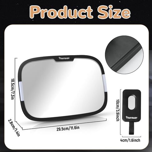 LED Baby Car Mirror With Light for Day and Night Driving, Safety Car Seat Mirror for Rear Facing with Wide Crystal Clear View, Shatterproof, 360° Rotation, Crash Tested and Certified in Kuwait