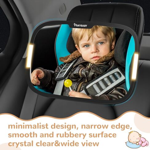 LED Baby Car Mirror With Light for Day and Night Driving, Safety Car Seat Mirror for Rear Facing with Wide Crystal Clear View, Shatterproof, 360° Rotation, Crash Tested and Certified in Kuwait