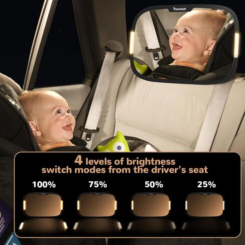 LED Baby Car Mirror With Light for Day and Night Driving, Safety Car Seat Mirror for Rear Facing with Wide Crystal Clear View, Shatterproof, 360° Rotation, Crash Tested and Certified in Kuwait