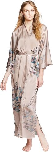 KIM+ONO Women's Charmeuse Kimono Robe Long - Peacock Feather - White in Saudi Arabia