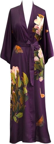 KIM+ONO Women's Charmeuse Kimono Robe Long - Peacock Feather - White in Saudi Arabia