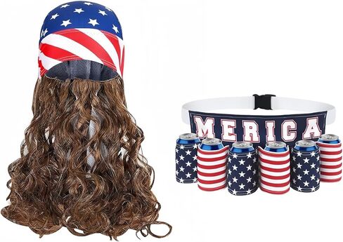 American Patriotic Beer Belt, Novelty USA Beer Holder for Men, 6 Pack Can Holder Drink Belt, Adjustable Beer Fanny Pack, Fit Picnic Party Camping BBQ,Tailgating, Festival Holiday Game Night in Saudi Arabia