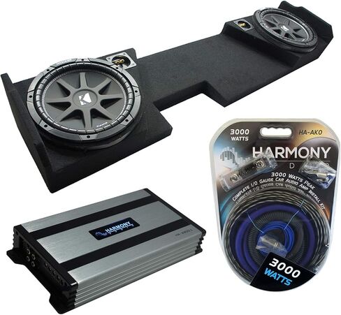 Harmony Audio متوافق مع 2014-2018 GMC Sierra Double Cab Kicker Bundle Comp C12 Dual 12 Sub Box Harmony HA-A800.1 Amp in Kuwait
