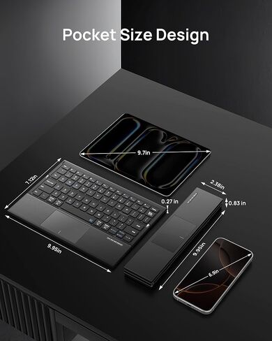 SODI Z01T لوحة مفاتيح بلوتوث محمولة ثلاثية الطي مع لوحة لمس، مفاتيح كاملة الحجم، لوحة مفاتيح سفر لاسلكية قابلة للطي، متعددة الأجهزة قابلة لإعادة الشحن لأجهزة iPad وiPhone وAndroid وWindows وMac، أسود in Saudi Arabia