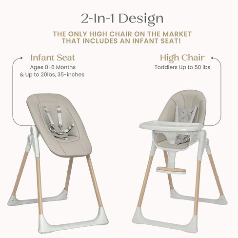 Delta Children Duet 2-in-1 High Chair and Infant Seat - Dishwasher Safe Meal Tray - FSC-Certified Wood, Taupe in Saudi Arabia