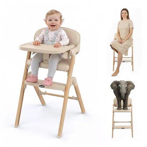 High Chair, Foldable High Chairs for Babies and Toddlers Ultra Safe for Infant or Adults Up to 150 Lbs, Easy Clean, Removable Tray/Adjustable Footrest for Baby Feeding HighChair, Cream in Saudi Arabia
