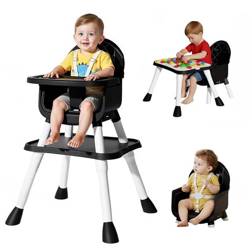 6-in-1 Convertible Baby Highchair, Booster Seat, Toddler Chair & Building Block Table, with Removable Tray, Easy Clean Cushion & 5-Point Harness (Grey) in Saudi Arabia