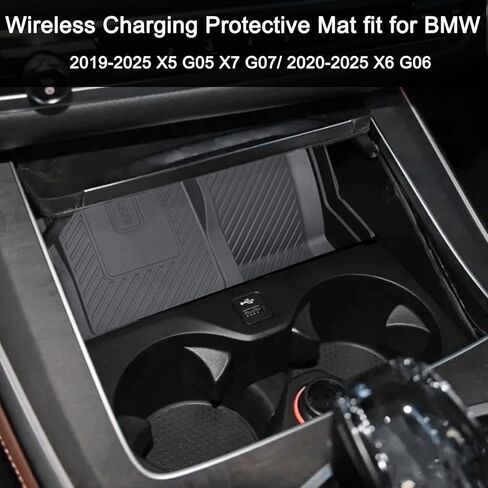 حصيرة JKCOVER المركزية للشحن اللاسلكي الواقية غير القابلة للانزلاق متوافقة مع BMW X5 G05 X7 G07 (2019-2025) وBMW X6 G06 (2020-2025) ملحقات وحدة التحكم إدراج وسادة واقية لشاحن الهاتف in Kuwait