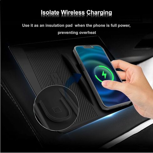 حصيرة سيليكون للشحن اللاسلكي 2 في 1 متوافقة مع طراز Tesla Model Y Juniper 2025+، وسادة شاحن لاسلكية لوحدة التحكم للهواتف المحمولة Airpods، واقي الشحن اللاسلكي للطراز Y (أسود) in Kuwait