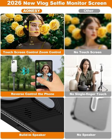 Back Camera Monitor iPhone | Touch Screen Control, Wireless Magnetic Vlog Selfie Monitor Screen for iPhone, Touchscreen Selfie Monitor with Speaker | Zoom Adjustment | Manual Focus for TikTok YouTube in Kuwait