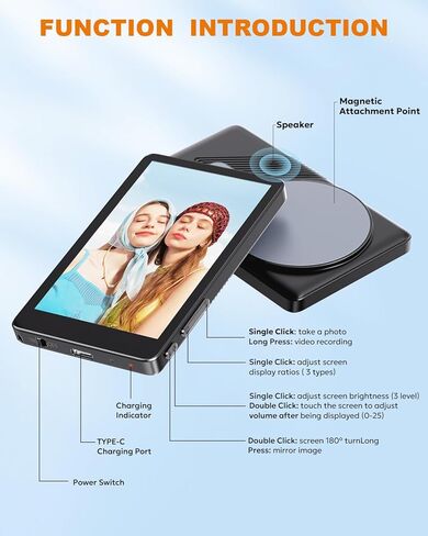 Back Camera Monitor iPhone | Touch Screen Control, Wireless Magnetic Vlog Selfie Monitor Screen for iPhone, Touchscreen Selfie Monitor with Speaker | Zoom Adjustment | Manual Focus for TikTok YouTube in Kuwait